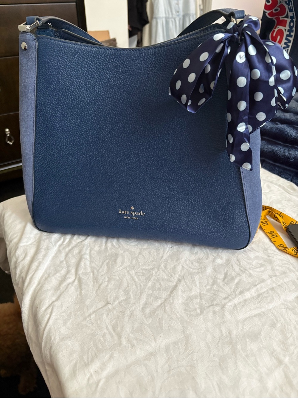 kate spade Leila Blue Pebbled Leather with suede Shoulder Bag